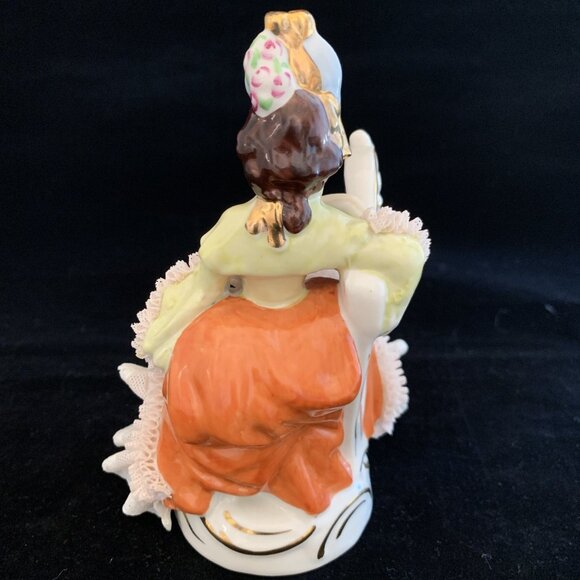 Unterweissbach Dresden Porcelain Lace Figurine Lady With Harp Germany Vintage - Picture 3 of 13